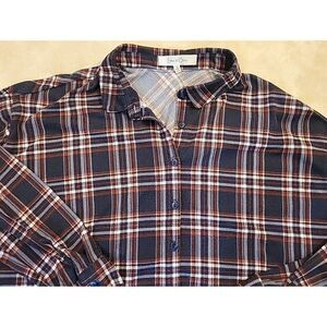 Eden & Olivia womens LS Medium button up plaid cropped maroon navy tie soft‎